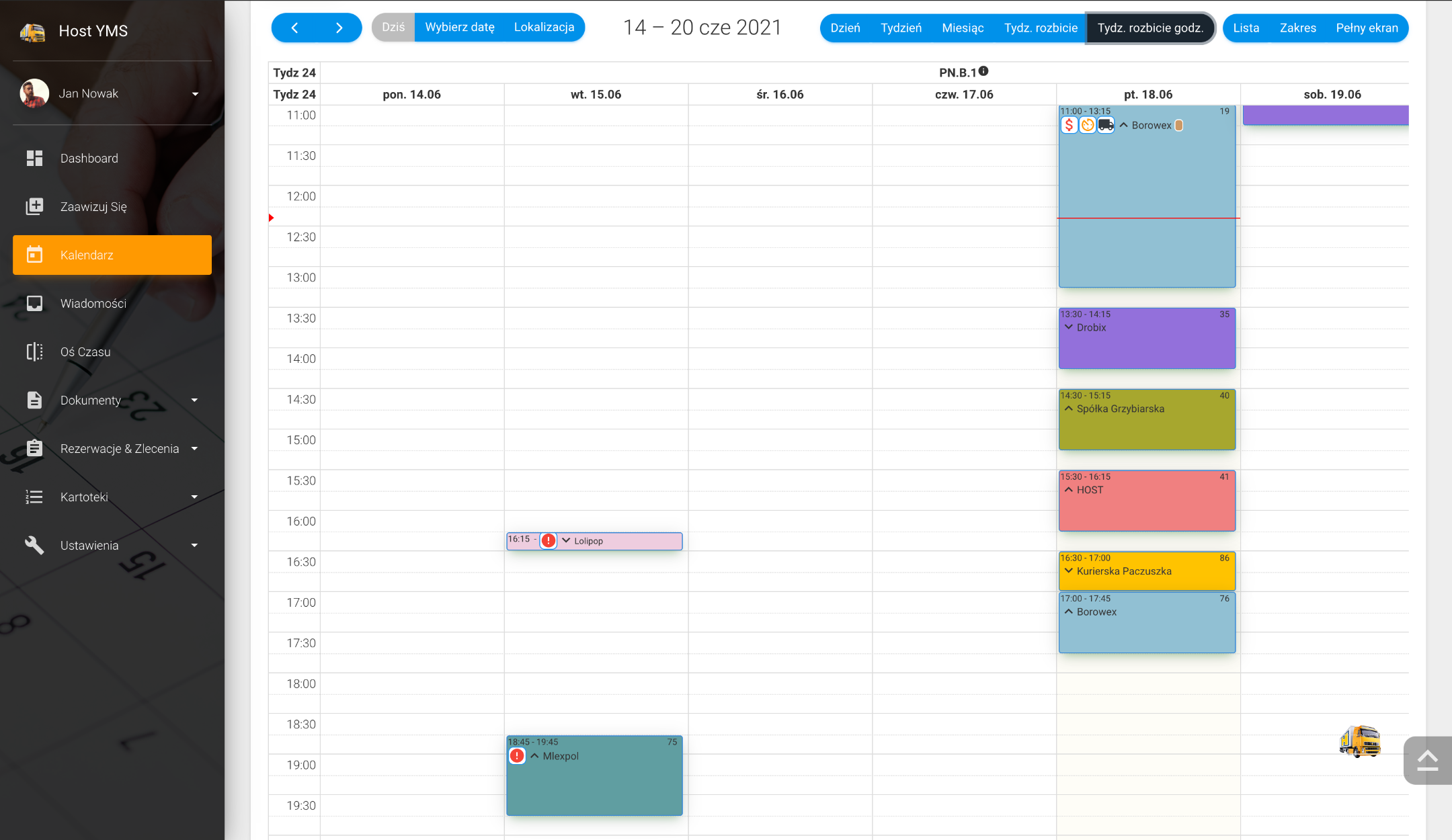 Kalendarz (widok tygodnia dla kilku lokalizacji)