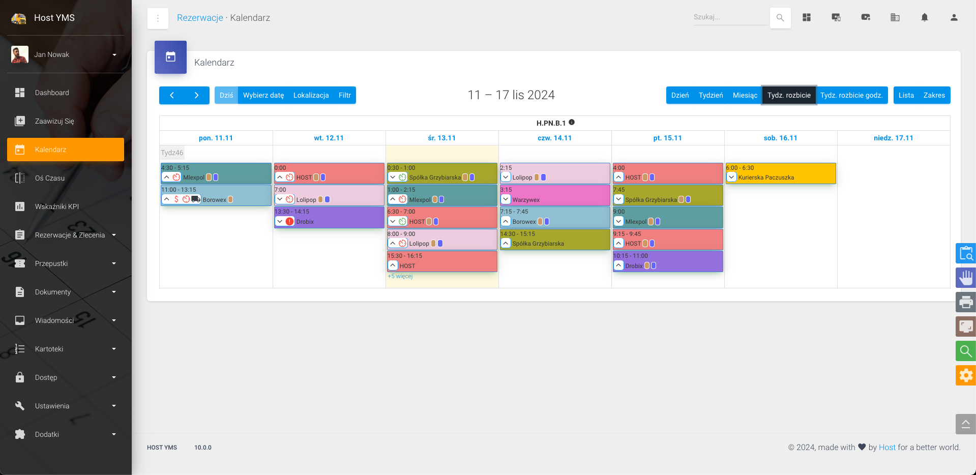 Kalendarz (widok tygodnia dla kilku lokalizacji w formie listy)