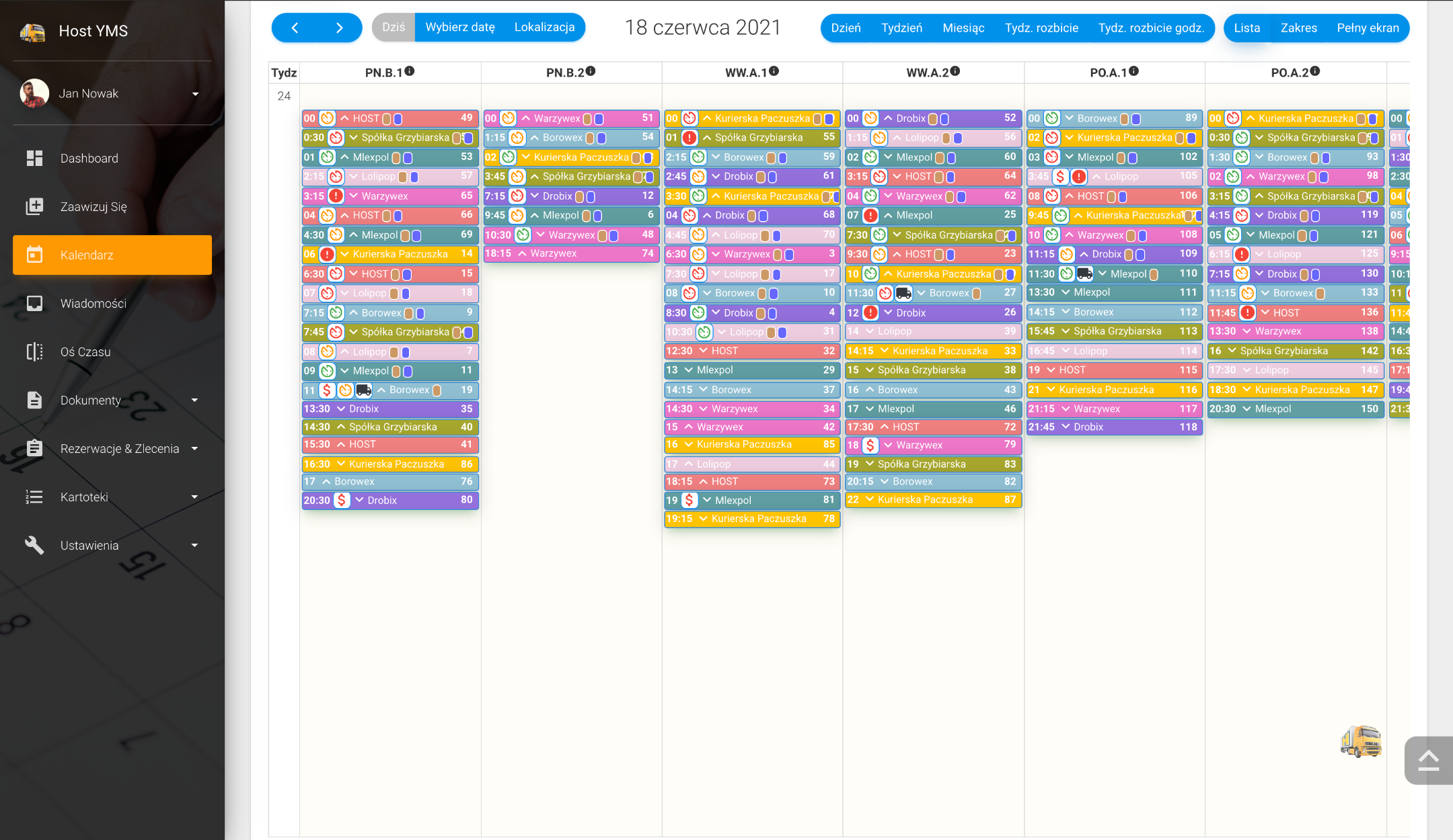 Kalendarz (widok listy)