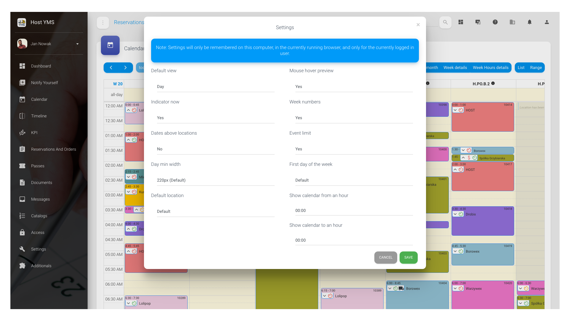 Calendar (view settings)